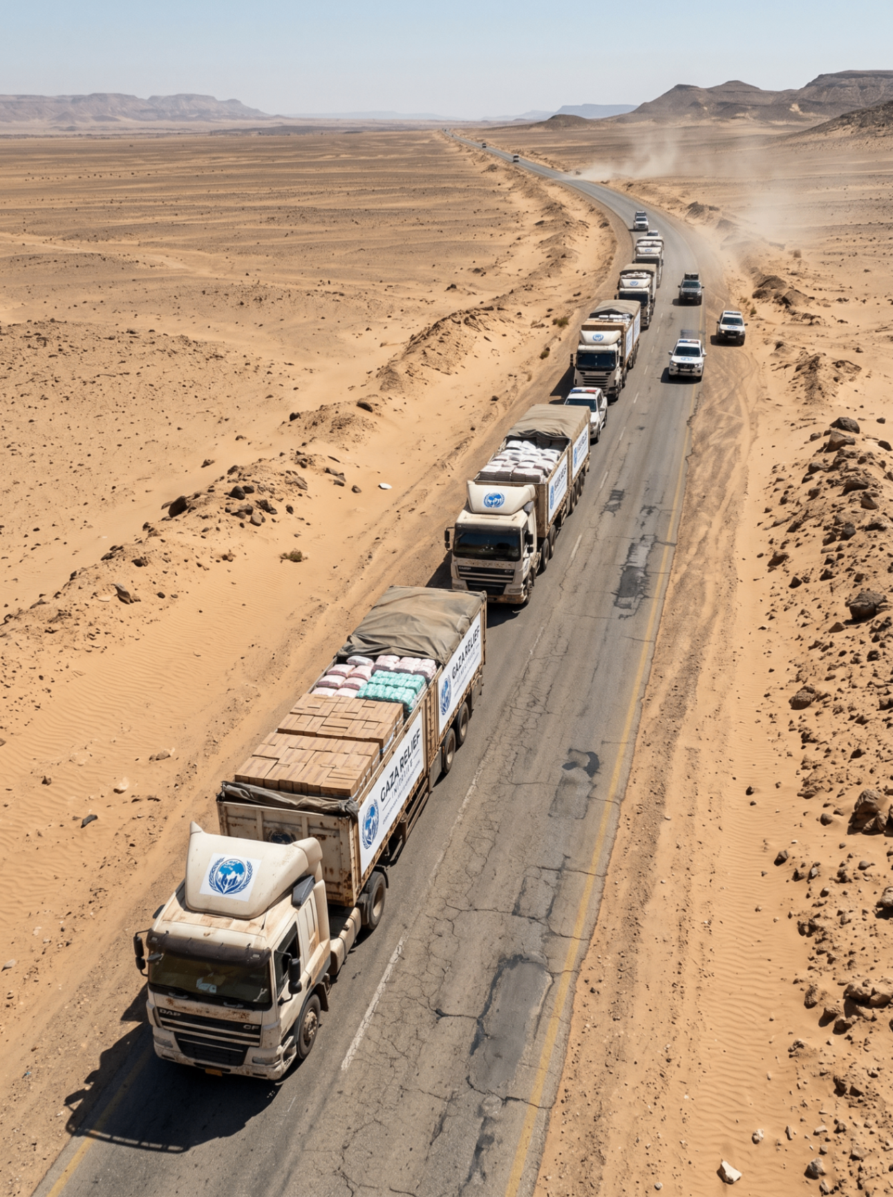 Humanitarian convoy carrying relief supplies